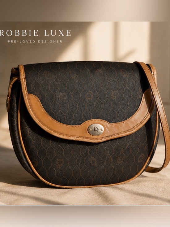 Dior Handbags - Vintage Christian Dior Honeycomb Canvas & Leather Flap Crossbody Bag
